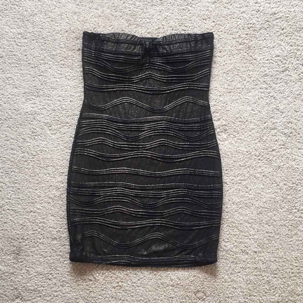 Black and Gold shimmery strapless dress